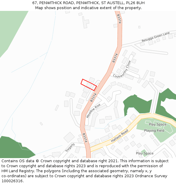 67, PENWITHICK ROAD, PENWITHICK, ST AUSTELL, PL26 8UH: Location map and indicative extent of plot