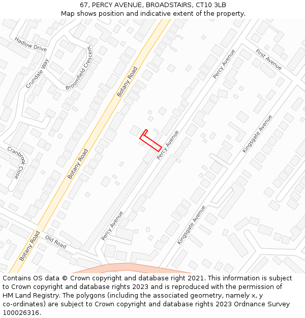 67, PERCY AVENUE, BROADSTAIRS, CT10 3LB: Location map and indicative extent of plot
