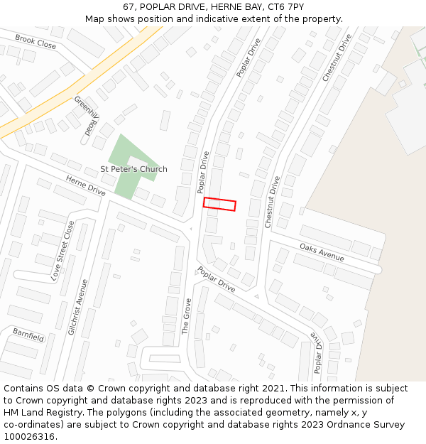 67, POPLAR DRIVE, HERNE BAY, CT6 7PY: Location map and indicative extent of plot