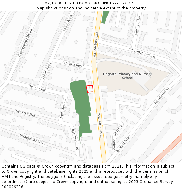 67, PORCHESTER ROAD, NOTTINGHAM, NG3 6JH: Location map and indicative extent of plot