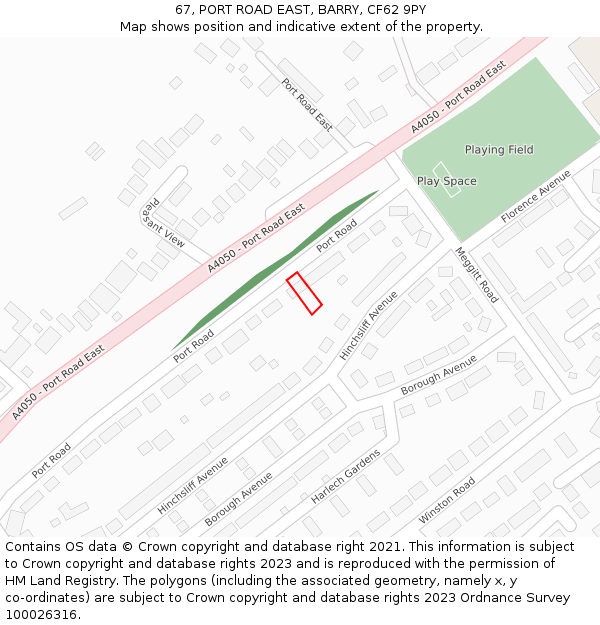 67, PORT ROAD EAST, BARRY, CF62 9PY: Location map and indicative extent of plot