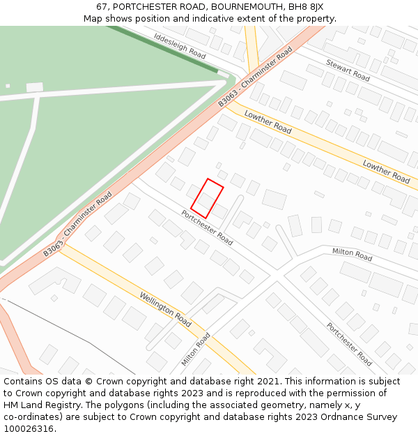 67, PORTCHESTER ROAD, BOURNEMOUTH, BH8 8JX: Location map and indicative extent of plot