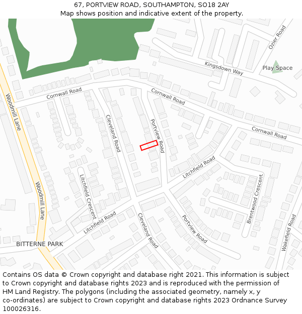 67, PORTVIEW ROAD, SOUTHAMPTON, SO18 2AY: Location map and indicative extent of plot