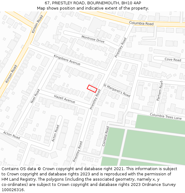 67, PRIESTLEY ROAD, BOURNEMOUTH, BH10 4AP: Location map and indicative extent of plot