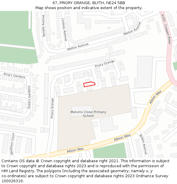 67, PRIORY GRANGE, BLYTH, NE24 5BB: Location map and indicative extent of plot