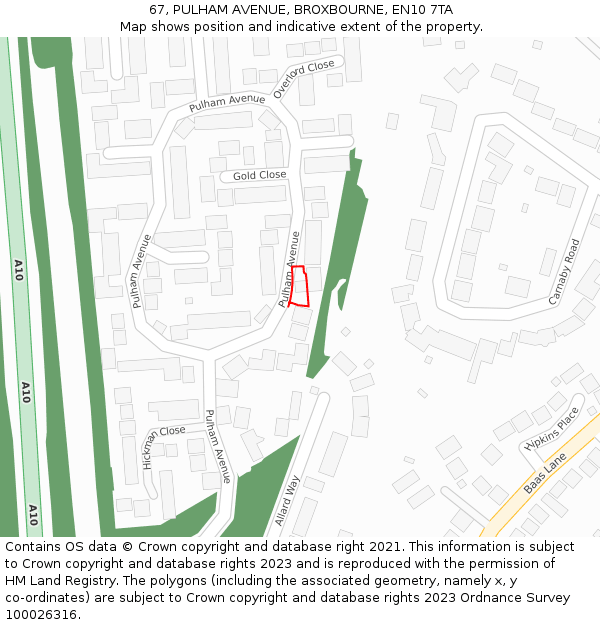 67, PULHAM AVENUE, BROXBOURNE, EN10 7TA: Location map and indicative extent of plot