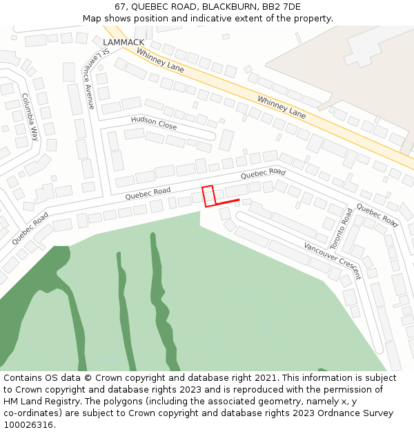 67, QUEBEC ROAD, BLACKBURN, BB2 7DE: Location map and indicative extent of plot
