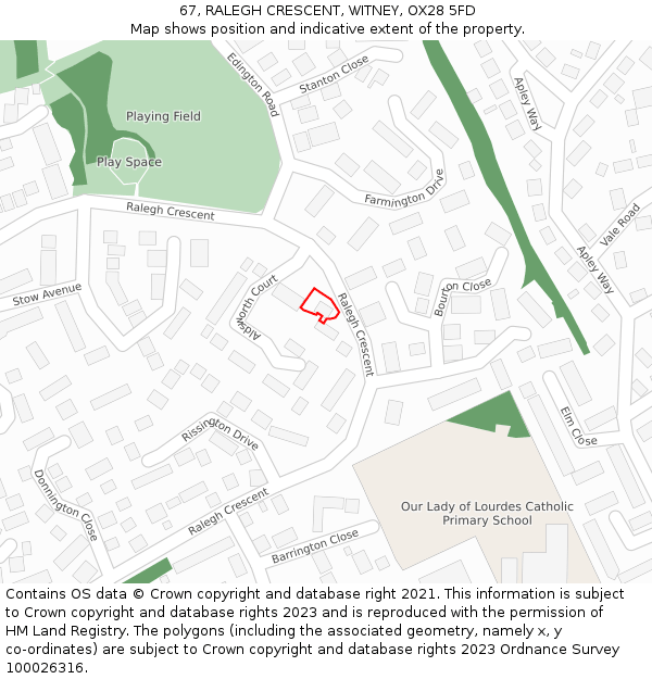 67, RALEGH CRESCENT, WITNEY, OX28 5FD: Location map and indicative extent of plot