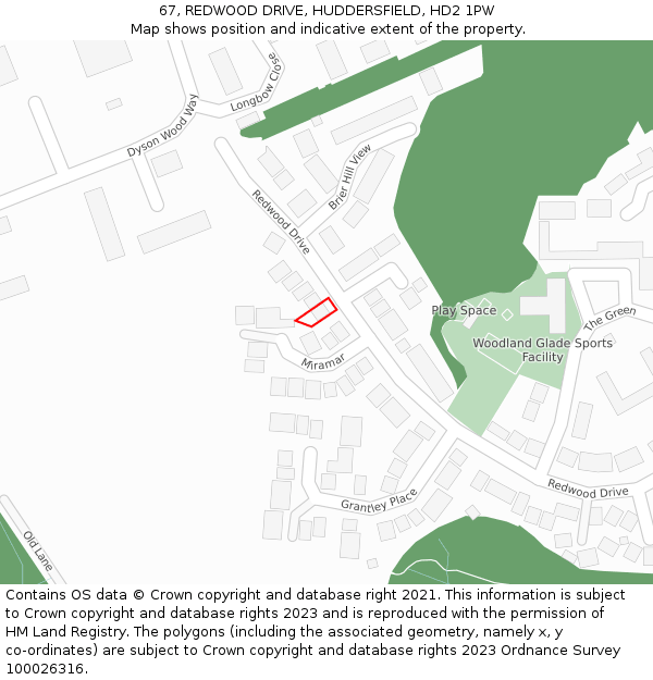 67, REDWOOD DRIVE, HUDDERSFIELD, HD2 1PW: Location map and indicative extent of plot