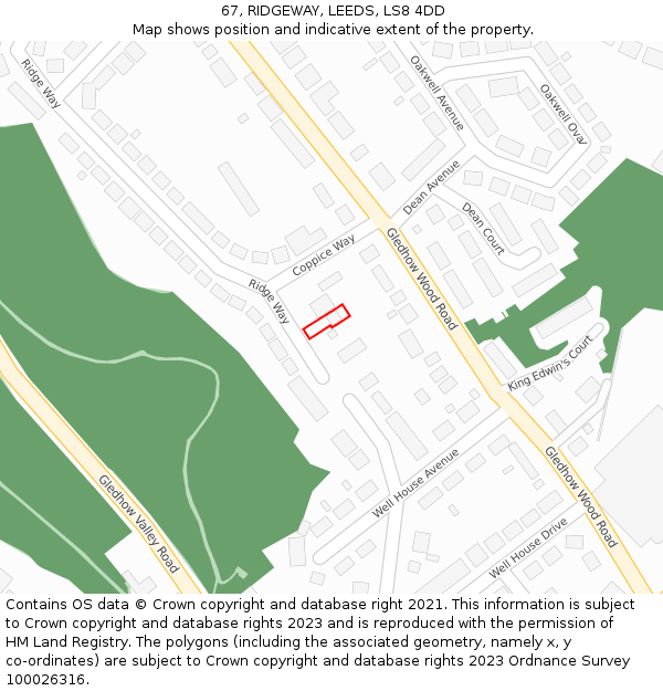 67, RIDGEWAY, LEEDS, LS8 4DD: Location map and indicative extent of plot