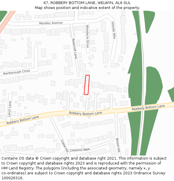 67, ROBBERY BOTTOM LANE, WELWYN, AL6 0UL: Location map and indicative extent of plot