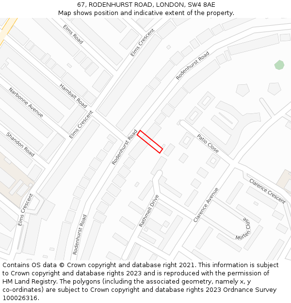 67, RODENHURST ROAD, LONDON, SW4 8AE: Location map and indicative extent of plot