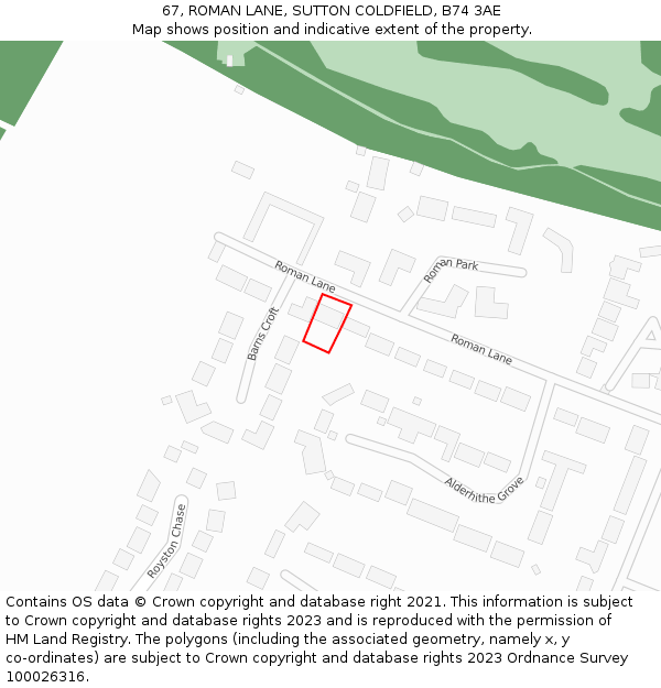 67, ROMAN LANE, SUTTON COLDFIELD, B74 3AE: Location map and indicative extent of plot
