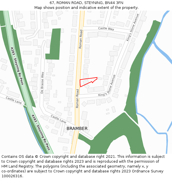 67, ROMAN ROAD, STEYNING, BN44 3FN: Location map and indicative extent of plot