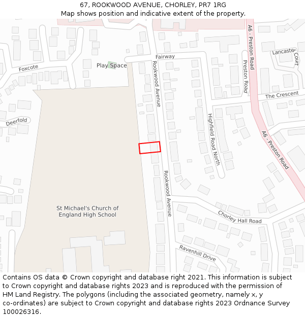 67, ROOKWOOD AVENUE, CHORLEY, PR7 1RG: Location map and indicative extent of plot