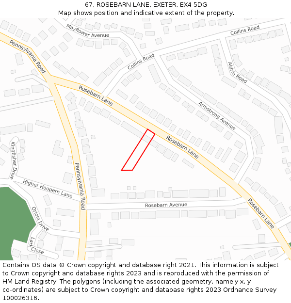 67, ROSEBARN LANE, EXETER, EX4 5DG: Location map and indicative extent of plot