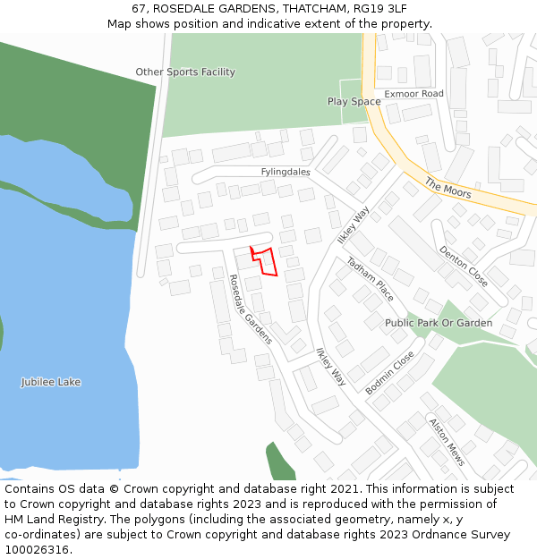 67, ROSEDALE GARDENS, THATCHAM, RG19 3LF: Location map and indicative extent of plot