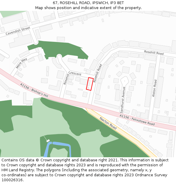 67, ROSEHILL ROAD, IPSWICH, IP3 8ET: Location map and indicative extent of plot