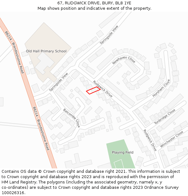 67, RUDGWICK DRIVE, BURY, BL8 1YE: Location map and indicative extent of plot