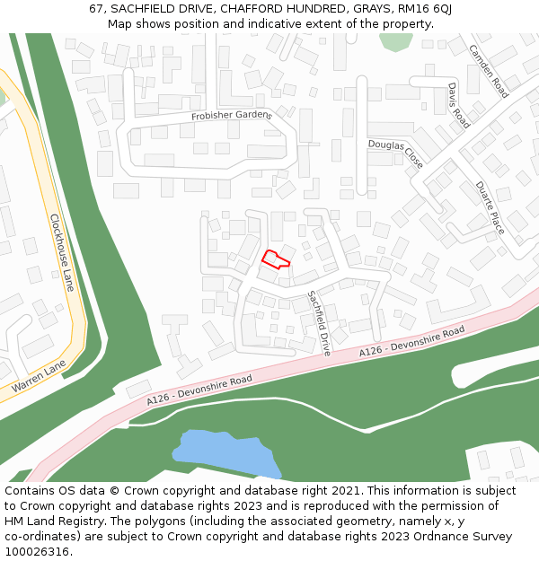 67, SACHFIELD DRIVE, CHAFFORD HUNDRED, GRAYS, RM16 6QJ: Location map and indicative extent of plot