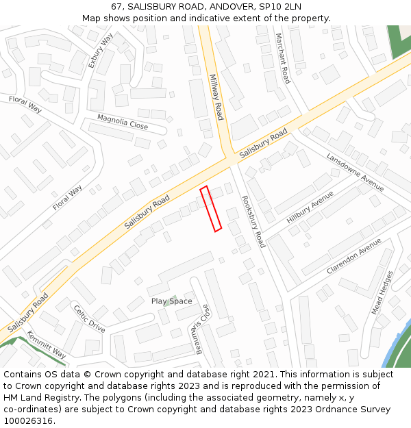 67, SALISBURY ROAD, ANDOVER, SP10 2LN: Location map and indicative extent of plot