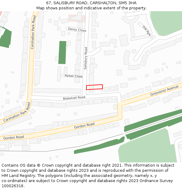 67, SALISBURY ROAD, CARSHALTON, SM5 3HA: Location map and indicative extent of plot