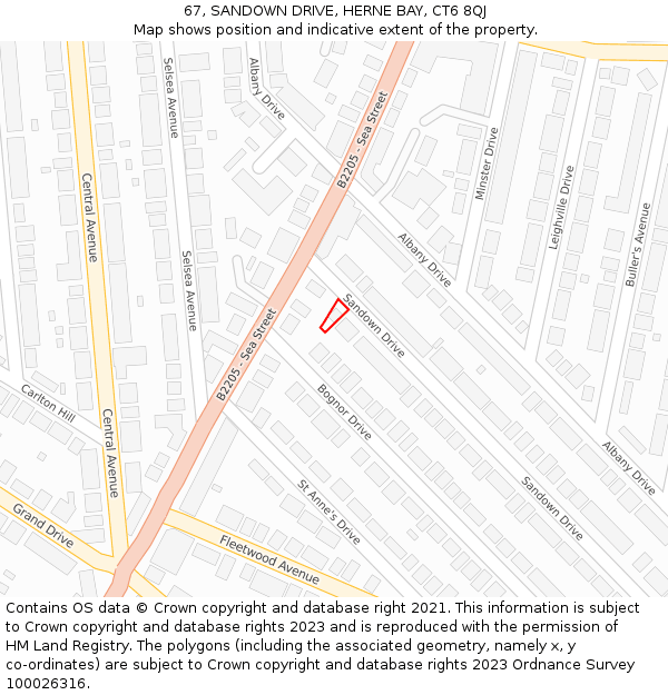 67, SANDOWN DRIVE, HERNE BAY, CT6 8QJ: Location map and indicative extent of plot