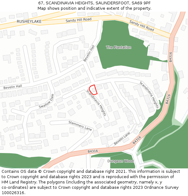 67, SCANDINAVIA HEIGHTS, SAUNDERSFOOT, SA69 9PF: Location map and indicative extent of plot