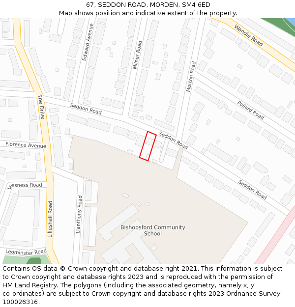 67, SEDDON ROAD, MORDEN, SM4 6ED: Location map and indicative extent of plot