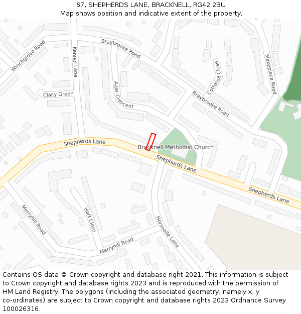 67, SHEPHERDS LANE, BRACKNELL, RG42 2BU: Location map and indicative extent of plot