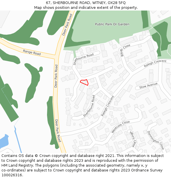 67, SHERBOURNE ROAD, WITNEY, OX28 5FQ: Location map and indicative extent of plot