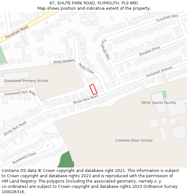 67, SHUTE PARK ROAD, PLYMOUTH, PL9 8RD: Location map and indicative extent of plot