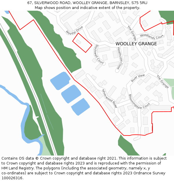 67, SILVERWOOD ROAD, WOOLLEY GRANGE, BARNSLEY, S75 5RU: Location map and indicative extent of plot