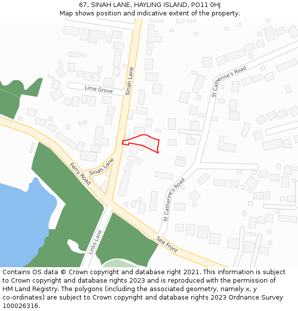 67, SINAH LANE, HAYLING ISLAND, PO11 0HJ: Location map and indicative extent of plot