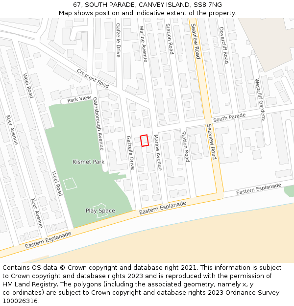67, SOUTH PARADE, CANVEY ISLAND, SS8 7NG: Location map and indicative extent of plot