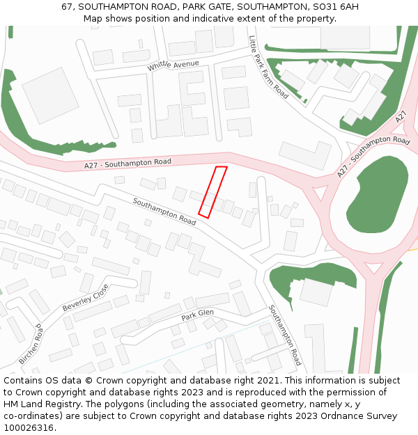 67, SOUTHAMPTON ROAD, PARK GATE, SOUTHAMPTON, SO31 6AH: Location map and indicative extent of plot