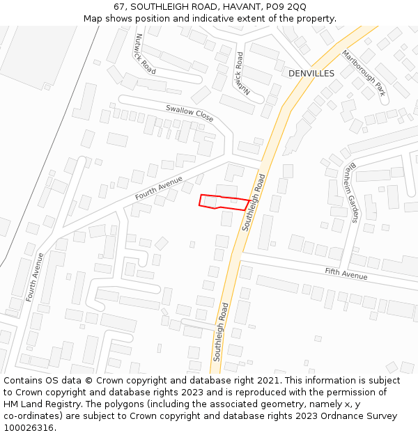 67, SOUTHLEIGH ROAD, HAVANT, PO9 2QQ: Location map and indicative extent of plot