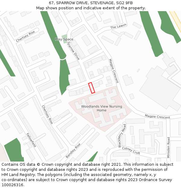 67, SPARROW DRIVE, STEVENAGE, SG2 9FB: Location map and indicative extent of plot