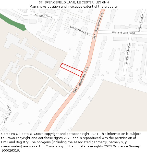 67, SPENCEFIELD LANE, LEICESTER, LE5 6HH: Location map and indicative extent of plot