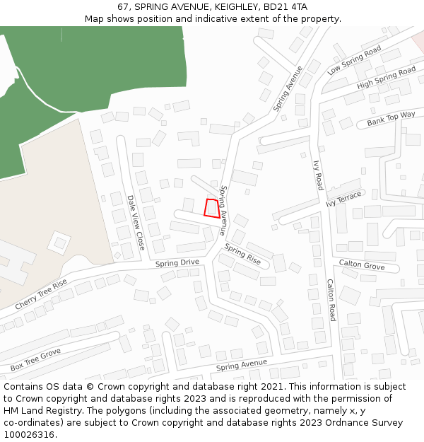 67, SPRING AVENUE, KEIGHLEY, BD21 4TA: Location map and indicative extent of plot