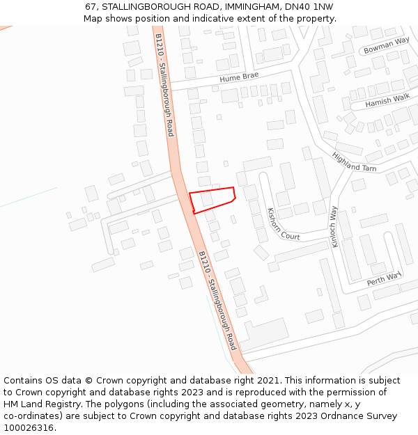 67, STALLINGBOROUGH ROAD, IMMINGHAM, DN40 1NW: Location map and indicative extent of plot