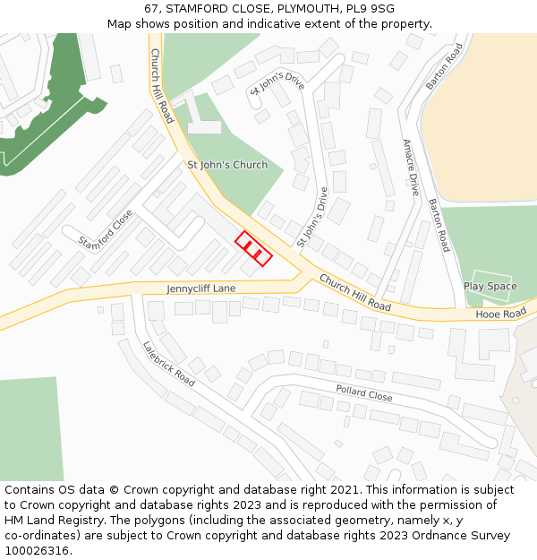 67, STAMFORD CLOSE, PLYMOUTH, PL9 9SG: Location map and indicative extent of plot