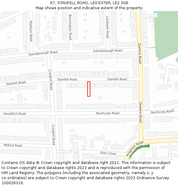 67, STANFELL ROAD, LEICESTER, LE2 3GE: Location map and indicative extent of plot