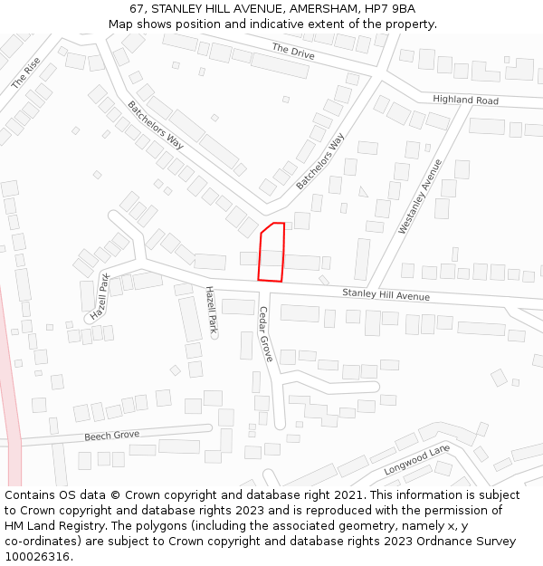 67, STANLEY HILL AVENUE, AMERSHAM, HP7 9BA: Location map and indicative extent of plot