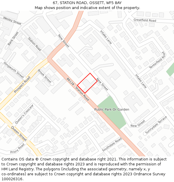 67, STATION ROAD, OSSETT, WF5 8AY: Location map and indicative extent of plot