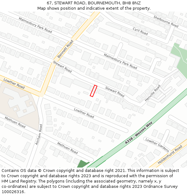 67, STEWART ROAD, BOURNEMOUTH, BH8 8NZ: Location map and indicative extent of plot