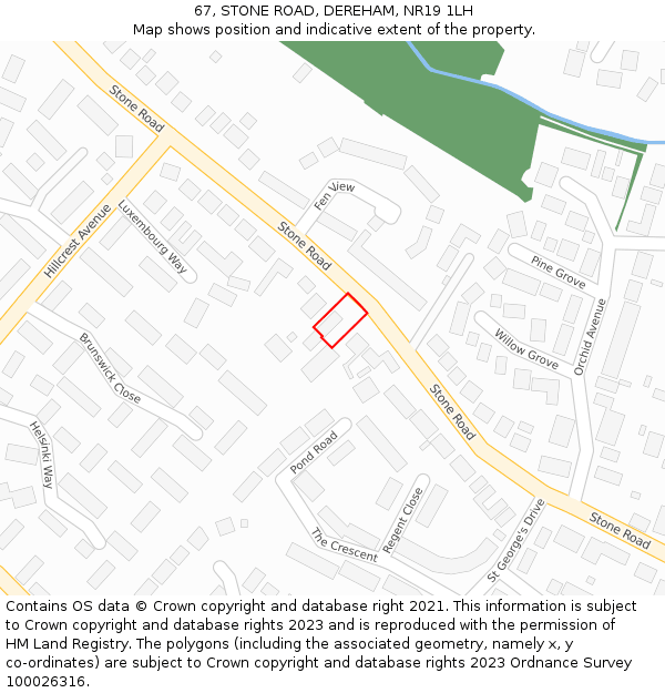 67, STONE ROAD, DEREHAM, NR19 1LH: Location map and indicative extent of plot