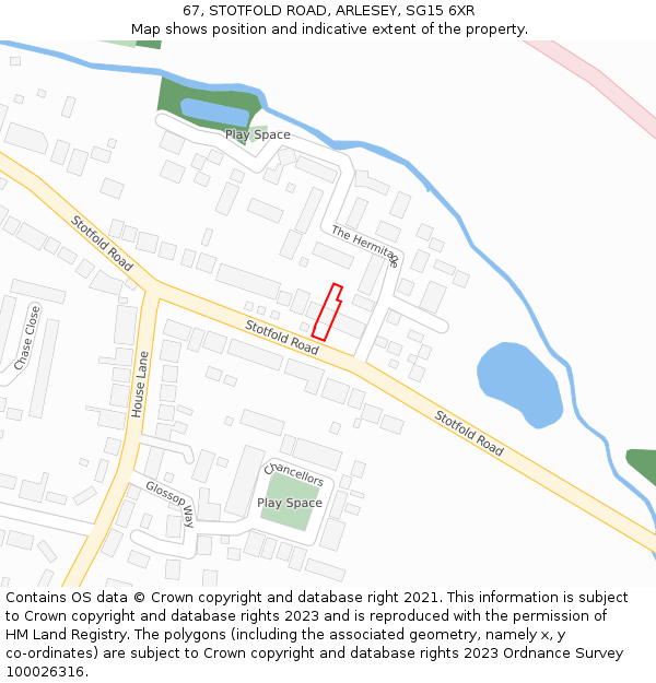 67, STOTFOLD ROAD, ARLESEY, SG15 6XR: Location map and indicative extent of plot