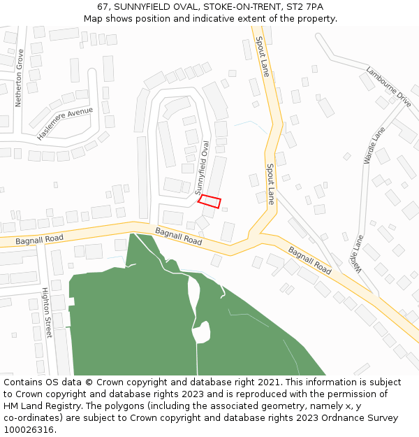 67, SUNNYFIELD OVAL, STOKE-ON-TRENT, ST2 7PA: Location map and indicative extent of plot