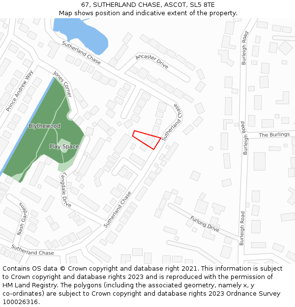 67, SUTHERLAND CHASE, ASCOT, SL5 8TE: Location map and indicative extent of plot